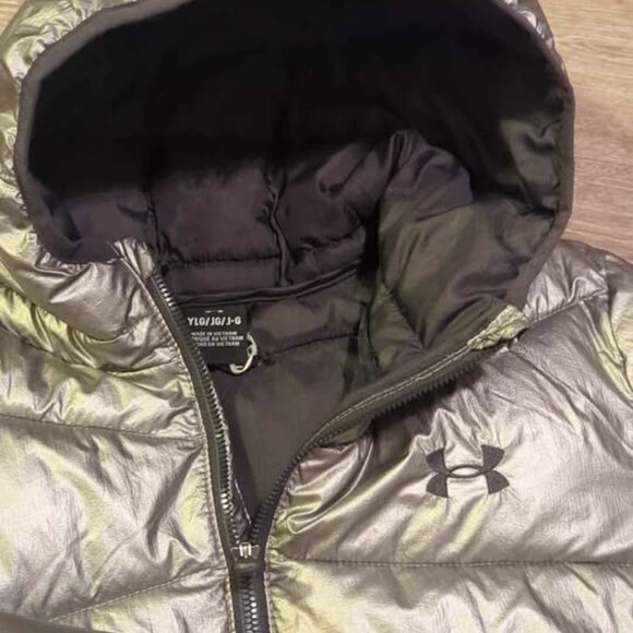 Girls Jacket Puffer UA Prime Under Armour Metallic Pewter Water Resistant-sz lg - Picture 5 of 5